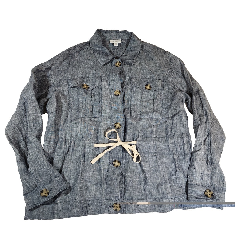 J Jill Love Linen Petite M Womens Linen Button Down Jacket Shirt